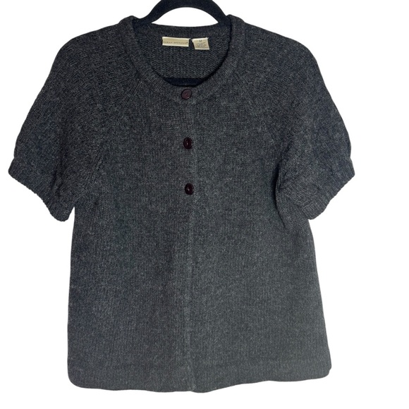 Sarah Spencer Charcoal Gray Lambswool Short Sleeve Medium Cardigan - Picture 1 of 5
